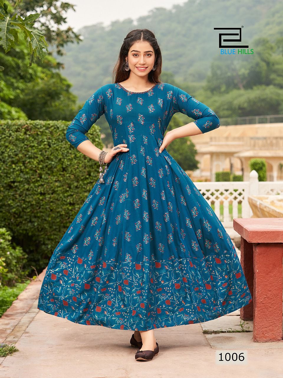 Blue Hills Rani 1 Rayon Printed Ethnic Wear Long Anarkali Kurti Collection
